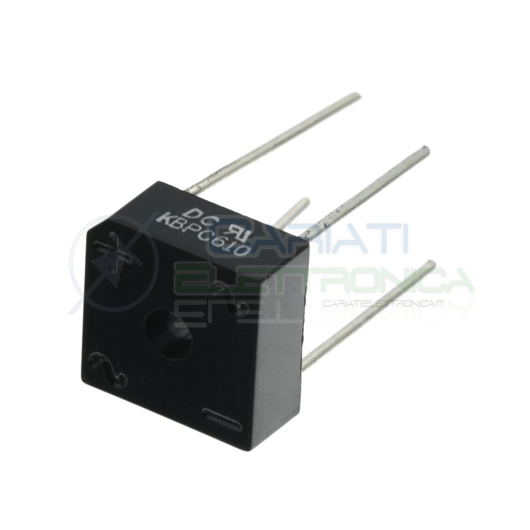Single-phase bridge rectifier KBPC610 Vmax 1000V Current 6A 15x15x7mm ThtDC COMPONENTS