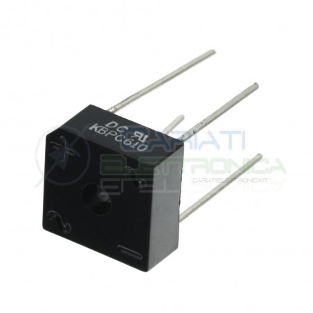 Single-phase bridge rectifier KBPC610 Vmax 1000V Current 6A 15x15x7mm ThtDC COMPONENTS