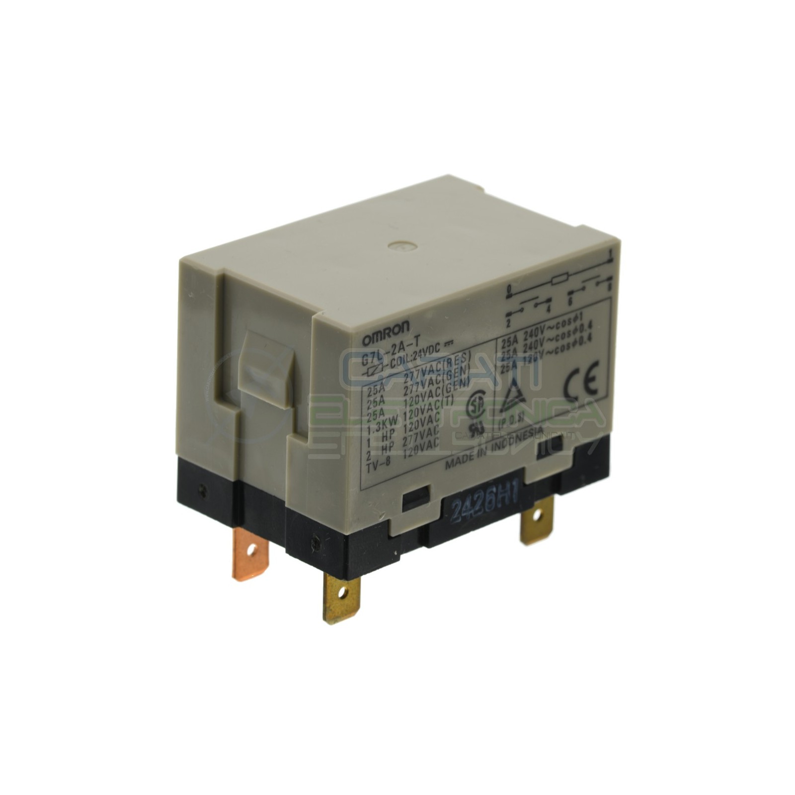Relè G7L-2A-T G7L2AT bobina 24Vdc 24V corrente 25A contatto DPST Omron Omron