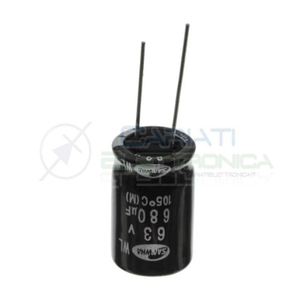 Condensatore elettrolitico 680uF 63V 105° 16x25mm passo 7,5mm Samwha Samwha