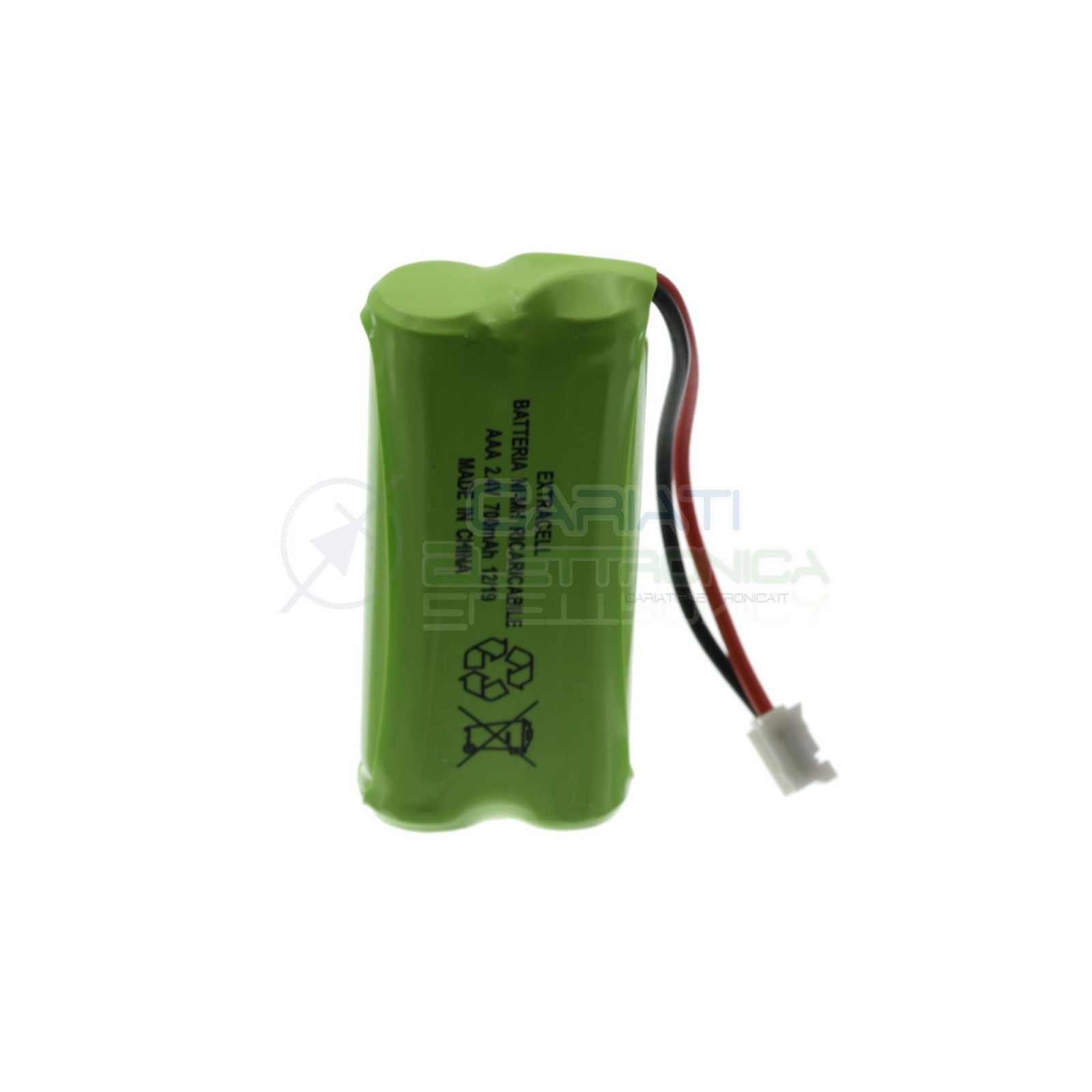 Pacco Batteria 2,4V 800mah per Telefono cordless ricaricabile NiMh 2 fili Extracell