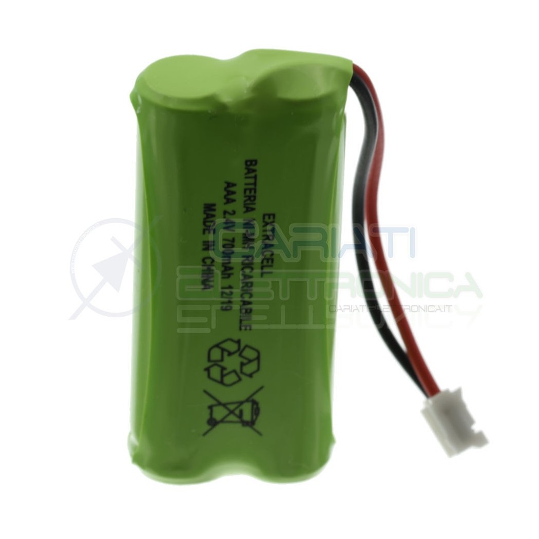 Pacco Batteria 2,4V 800mah per Telefono cordless ricaricabile NiMh 2 fili Extracell