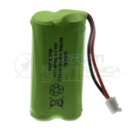 Pacco Batteria 2,4V 800mah per Telefono cordless ricaricabile NiMh 2 fili Extracell