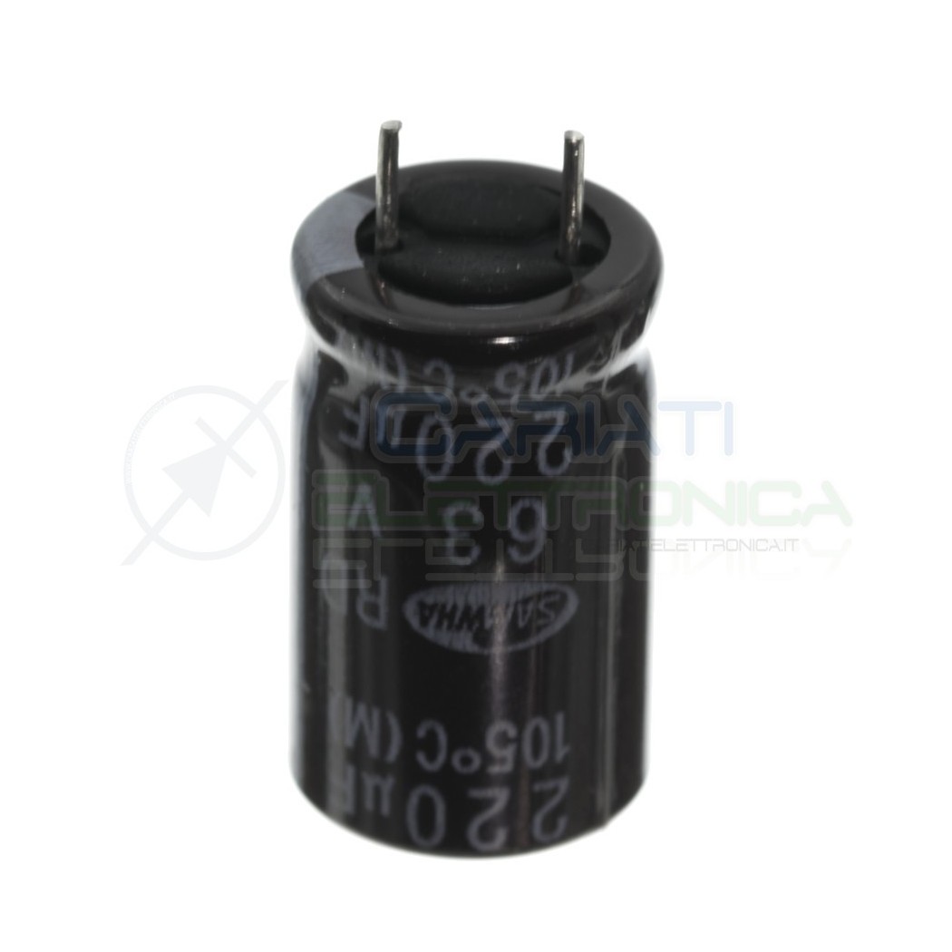 5 Pcs Capacitor 220uF 63V 105° 10x16mm electrolytic pitch 5mmSamwha