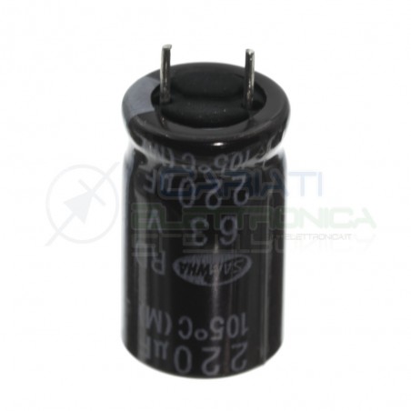 5 Pezzi Condensatore 220uF 63V 105° 10x16mm elettrolitico Passo 5mm Samwha