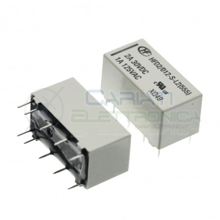 Relè HFD2/012-S-L2-D Bistabile con bobina 12V Dpdt 2A 30Vdc 1A 125Vac HONGFA RELAY