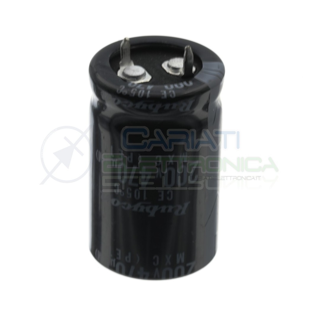 470uF 200V Condensatore Elelettrolitico Snap-In 22x35mm 105° passo 10mm Nichicon Rubycon