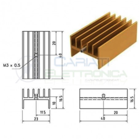 Dissipatore 23x16,5x40 mm Aletta di Raffreddamento in Alluminio