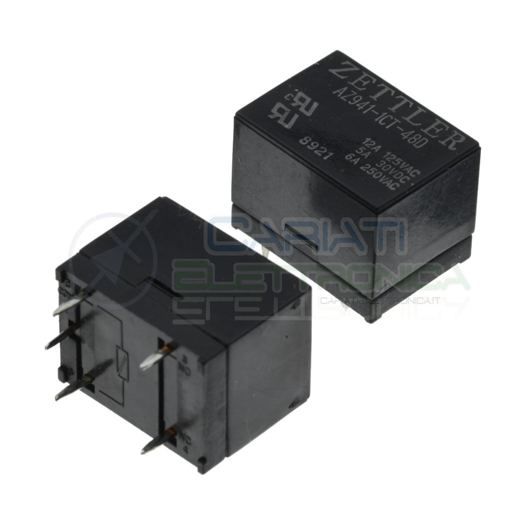 Relè AZ941-1CT-48D Bobina 48V SPDT 5A 30Vdc 6A 250Vac 5 pin Zettler
