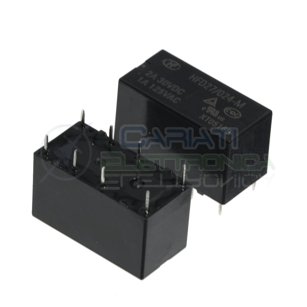 Relè HFD27/024-M Bobina 24V DPDT 2A 30Vdc 1A 125Vac 8 pin HONGFA RELAY
