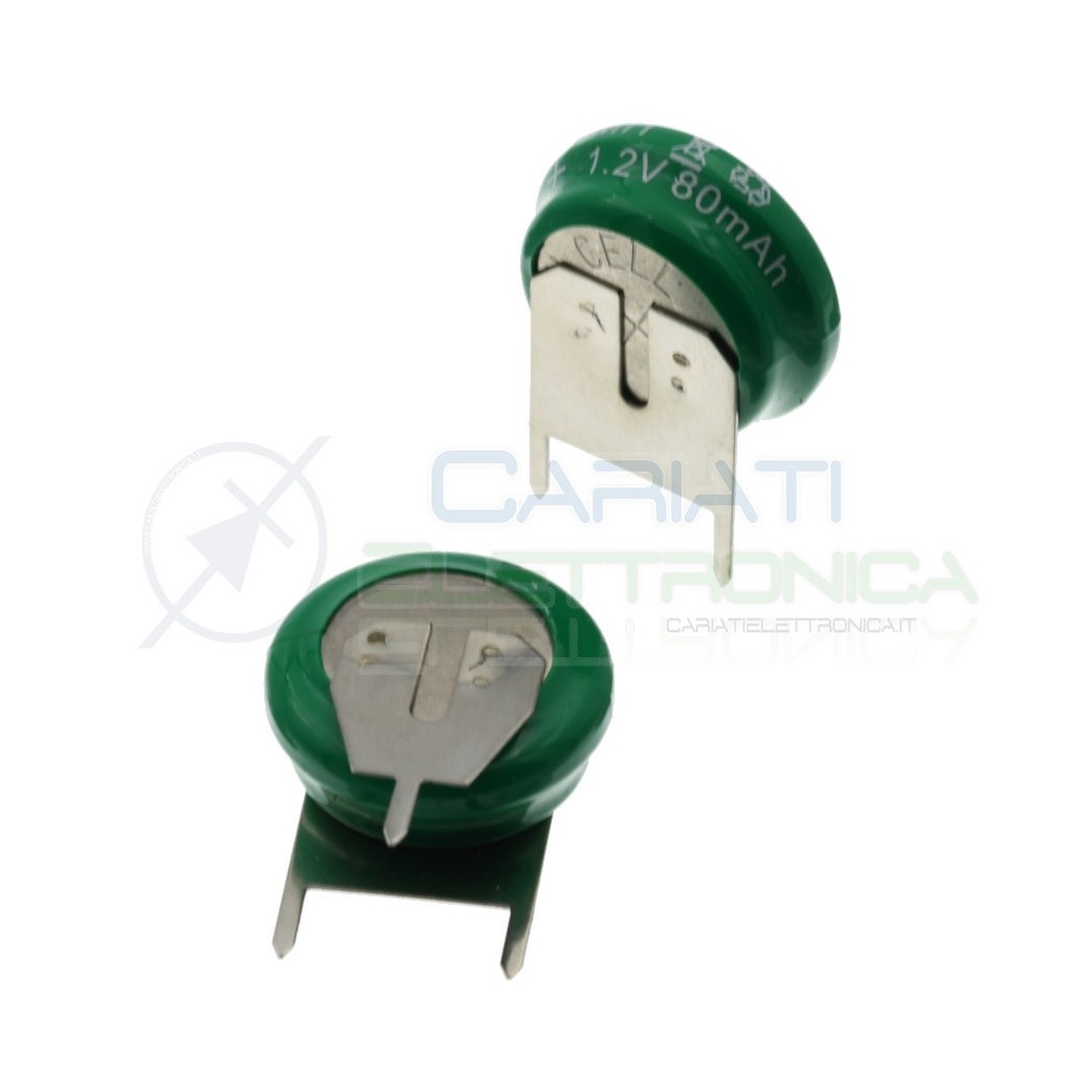 Batteria Tampone Pc Ricaricabile NI-Mh 1,2V 80mAh a Saldare Per Circuiti Stampati con terminali Extracell