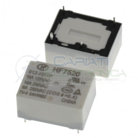 Relay HF7520-012-HSTP bobina 12V SPST 10A 30Vdc 16A 250Vac 4 pinHONGFA RELAY