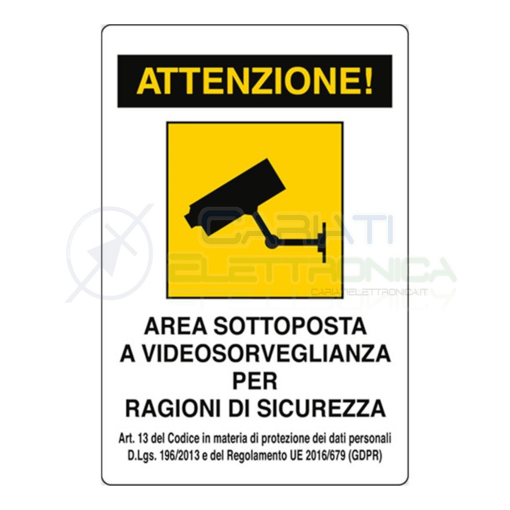 Cartello Area Videosorvegliata in alluminio Gdpr Videosorveglianza 200x300mm Generico