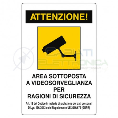 Cartello Area Videosorvegliata in alluminio Gdpr Videosorveglianza 200x300mm Generico