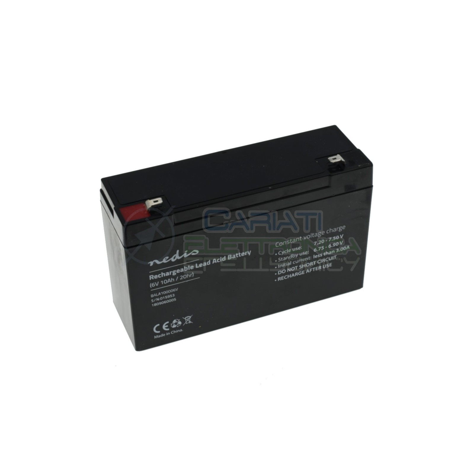 Batteria 6V 10000mAh 10Ah piombo-acido ricaricabile 151x50x95mm ermeticaNedis