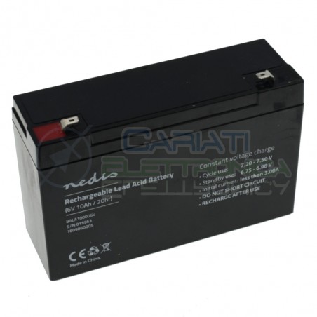 Batteria 6V 10000mAh 10Ah piombo-acido ricaricabile 151x50x95mm ermeticaNedis