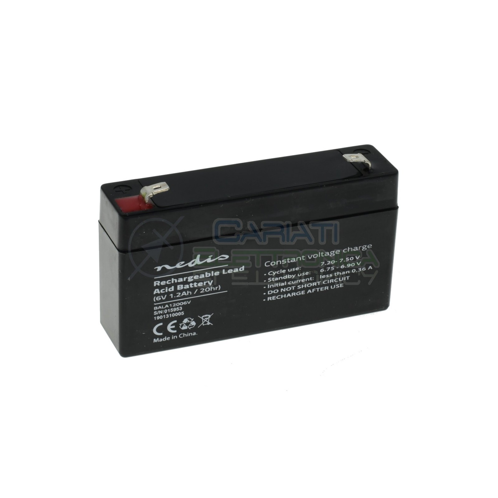 Batteria 6V 1200mAh 1,2Ah piombo-acido ricaricabile 97x24x52mm ermeticaNedis