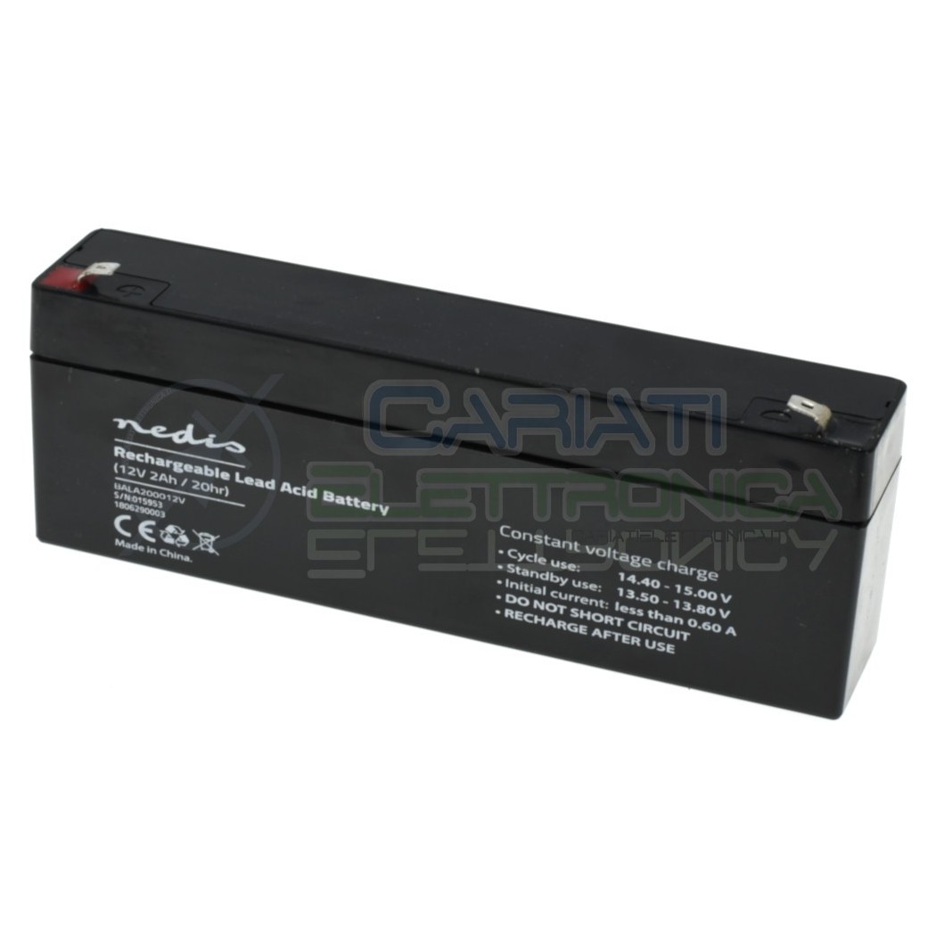 Batteria 12V 2000mAh 2Ah piombo-acido ricaricabile 178x34x66mm ermetica Nedis