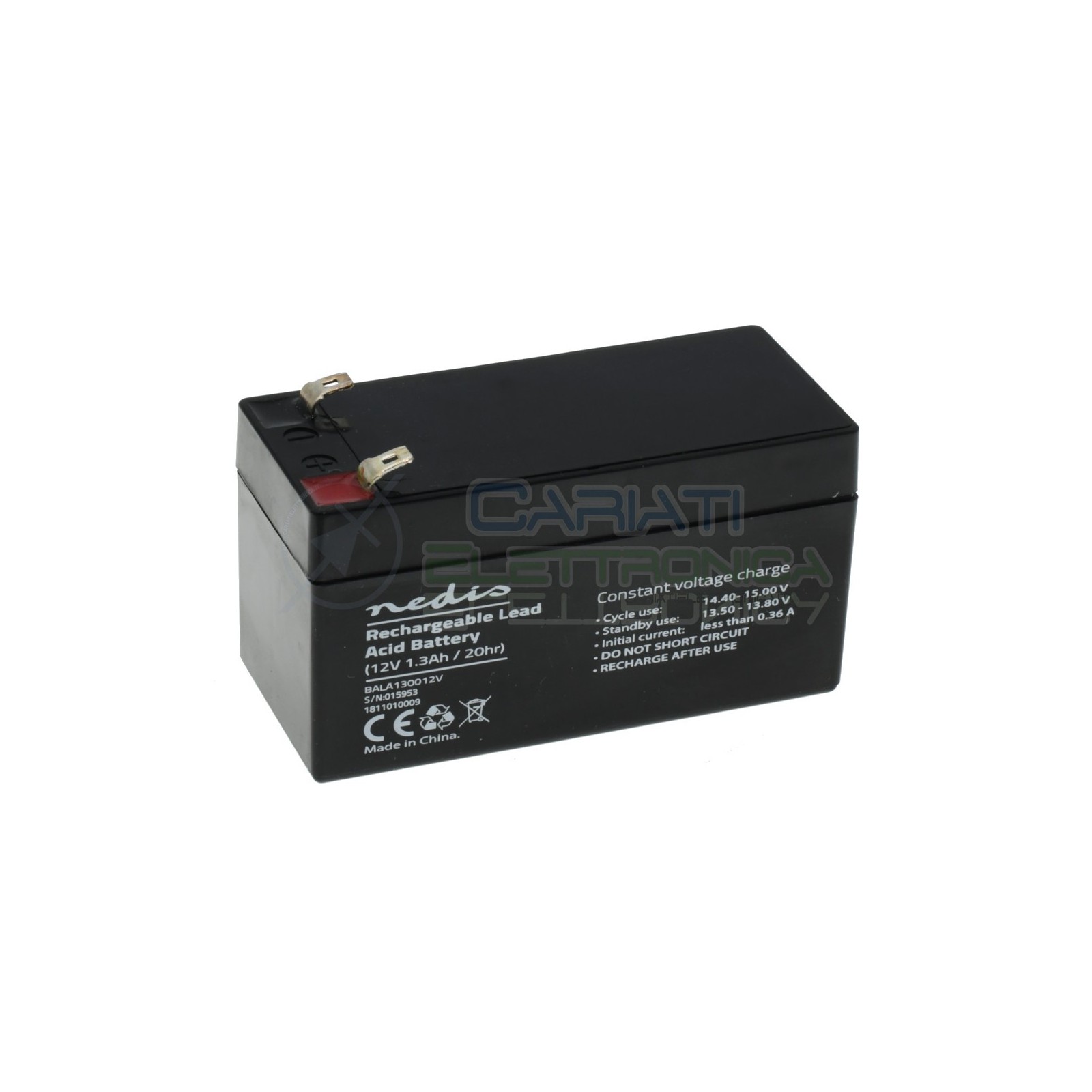 Batteria 12V 1300mAh 1,3Ah piombo-acido ricaricabile 97x43x52mm ermeticaNedis