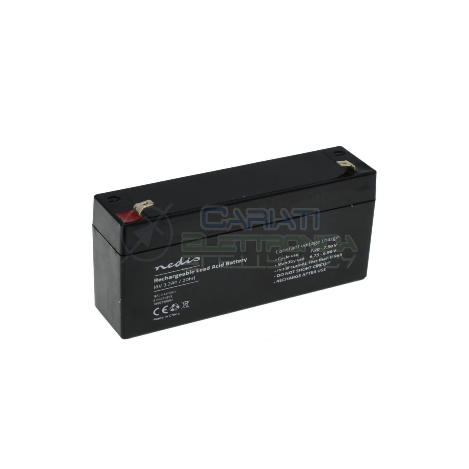 Batteria 6V 3200mAh 3,2Ah piombo-acido ricaricabile 134x35x61mm ermeticaNedis