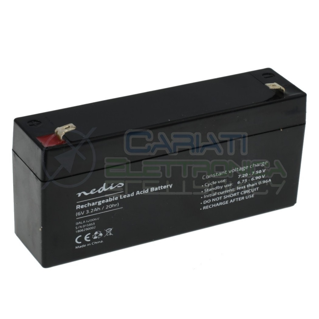 Batteria 6V 3200mAh 3,2Ah piombo-acido ricaricabile 134x35x61mm ermeticaNedis