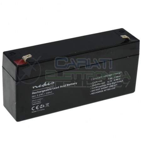 Batteria 6V 3200mAh 3,2Ah piombo-acido ricaricabile 134x35x61mm ermeticaNedis