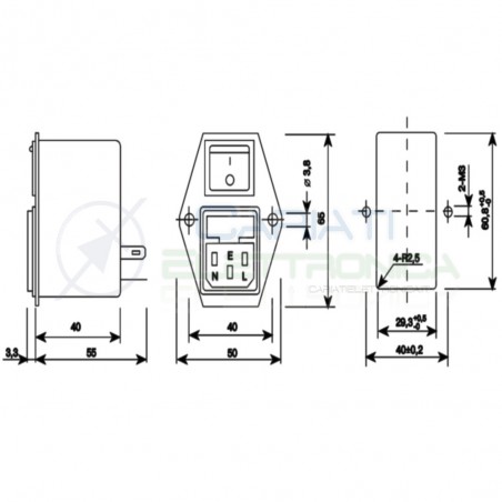 Filtro di rete EMI 3A con presa IEC interruttore e portafusibile da pannelloJianli Electronic