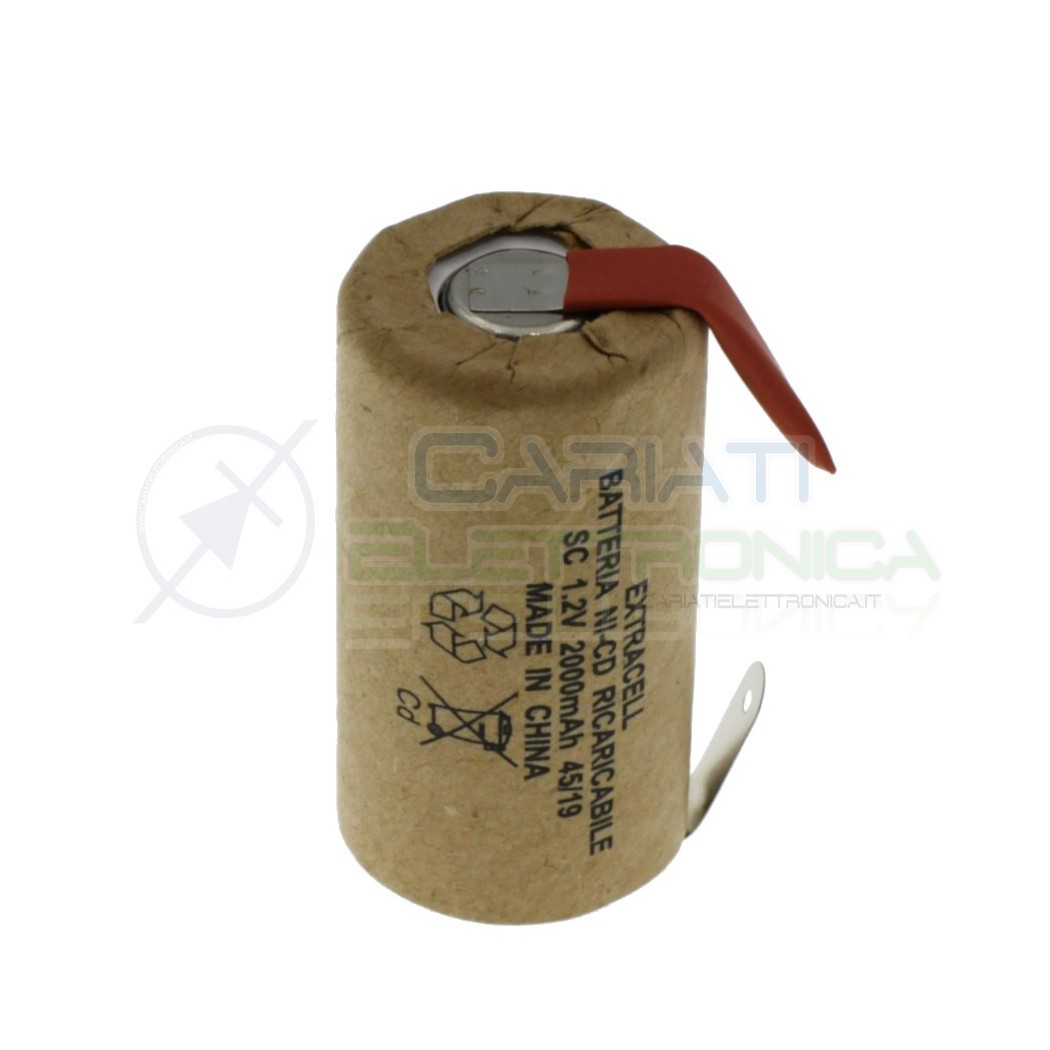 Batteria ricaricabile SC NI-CD 1,2V 2000mAh in cartone con terminali a saldareExtracell