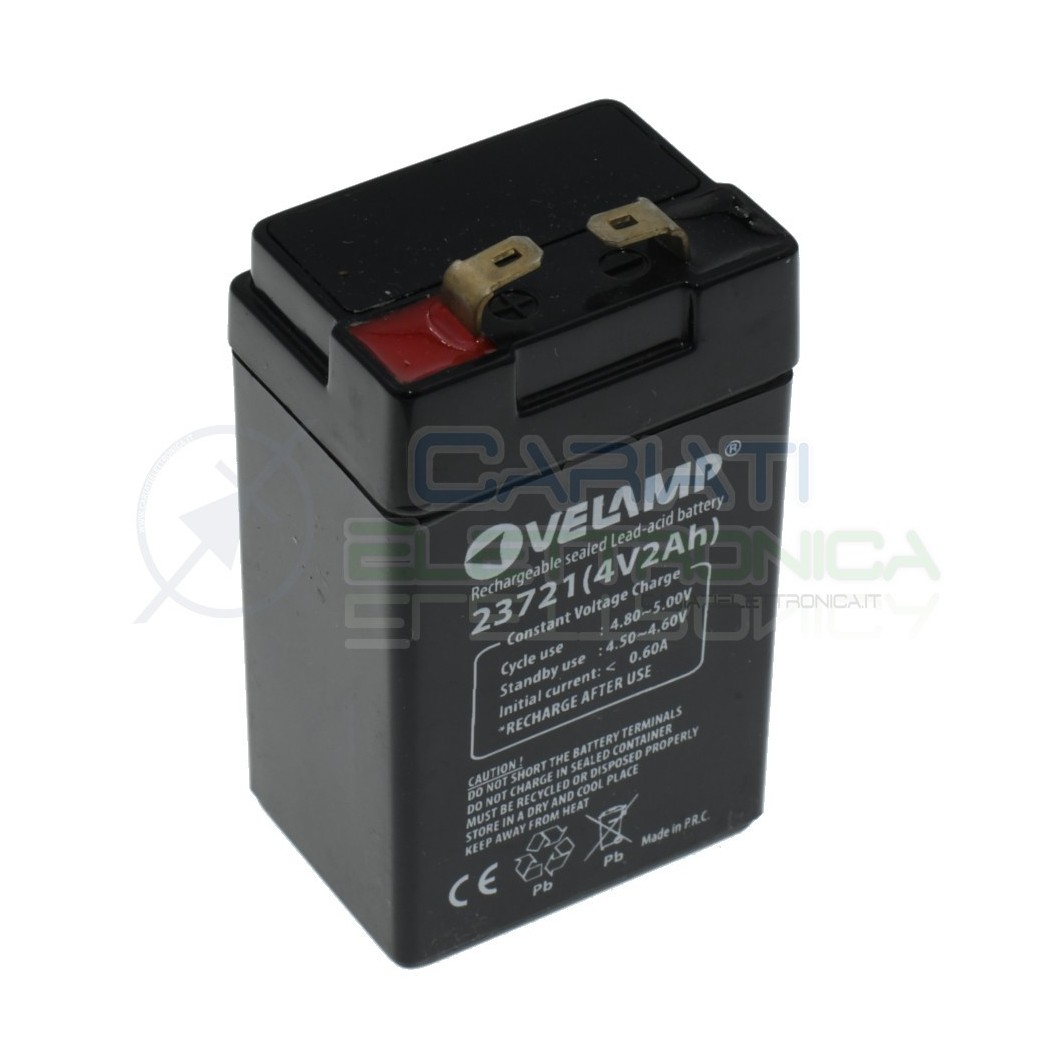 Batteria 4V 2Ah piombo-acido ricaricabile 45x33x81mm ermetica Velamp