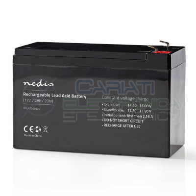 Batteria 12V 7200mAh 7,2Ah piombo-acido ricaricabile 151x65x95mm ermetica Nedis