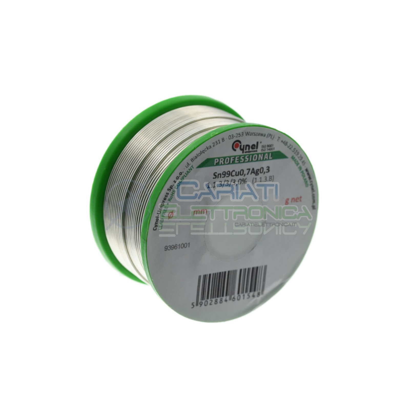 100g Bobina rotolo stagno 1mm Sn99 Cu0.7 Ag0.3 flux 3% lead free Cynel