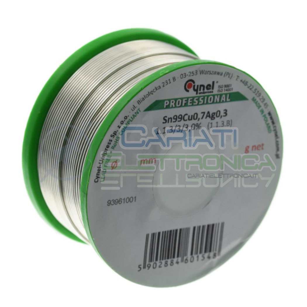100g Bobina rotolo stagno 1mm Sn99 Cu0.7 Ag0.3 flux 3% lead free Cynel