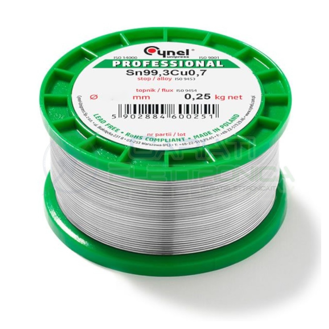 250g Bobina rotolo stagno 1mm Sn99,3 Cu0,7 flux 3% lead free Cynel