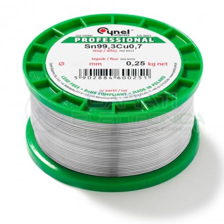 250g Bobina rotolo stagno 1mm Sn99,3 Cu0,7 flux 3% lead free Cynel