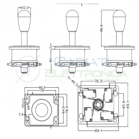 Joystick Arcade manopola 360° da pannello 220V 6A Generico