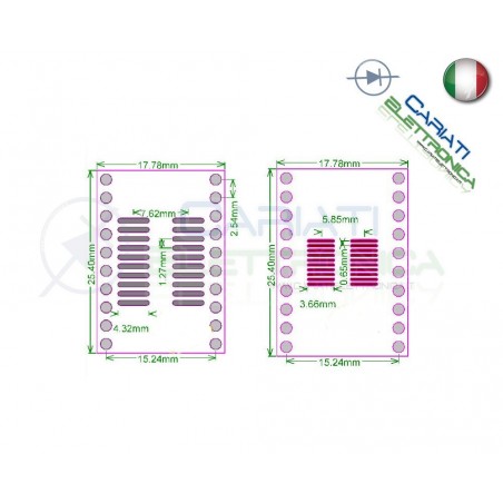 2 pezzi adattatore basetta test pcb SOP20 SSOP20 smd a DIP20 20pin Generico
