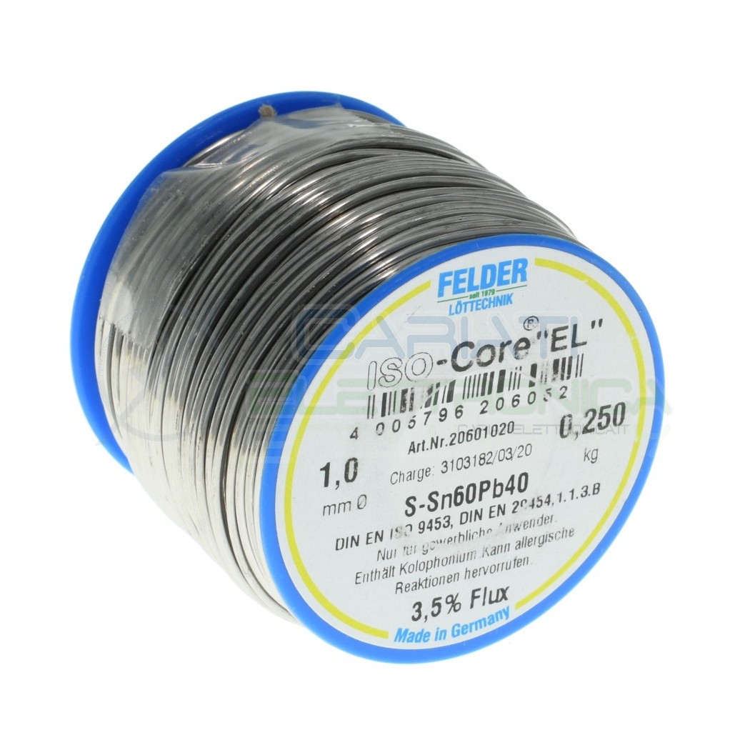 250gr Reel soldering wire 1mm 60/40 flux 3,5% Sn60 PB40 felder SolderFelder