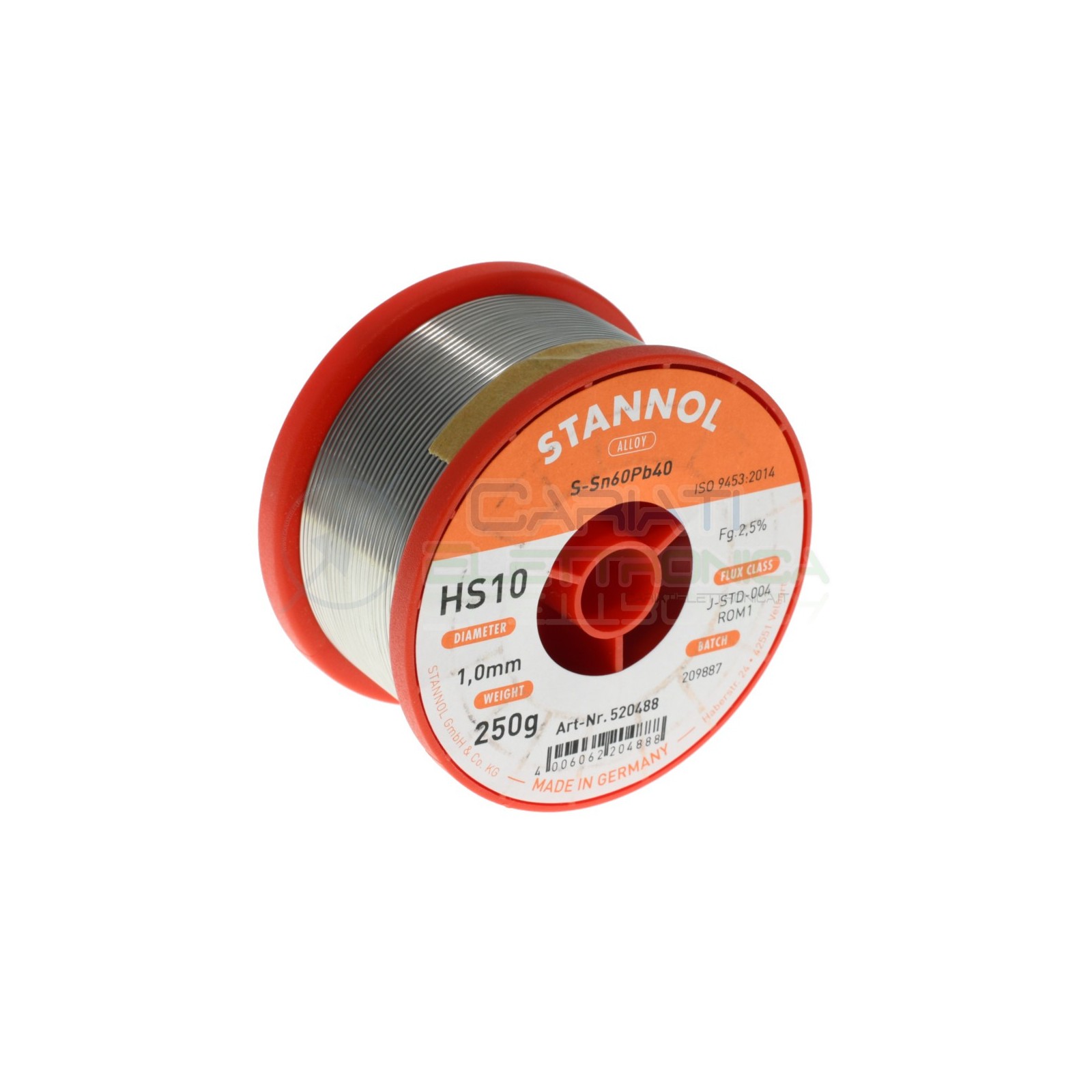 250g Bobina rotolo di stagno da 1mm 60/40 con Flussante 2.5% Sn60 PB40 Stannol Saldatura Stannol