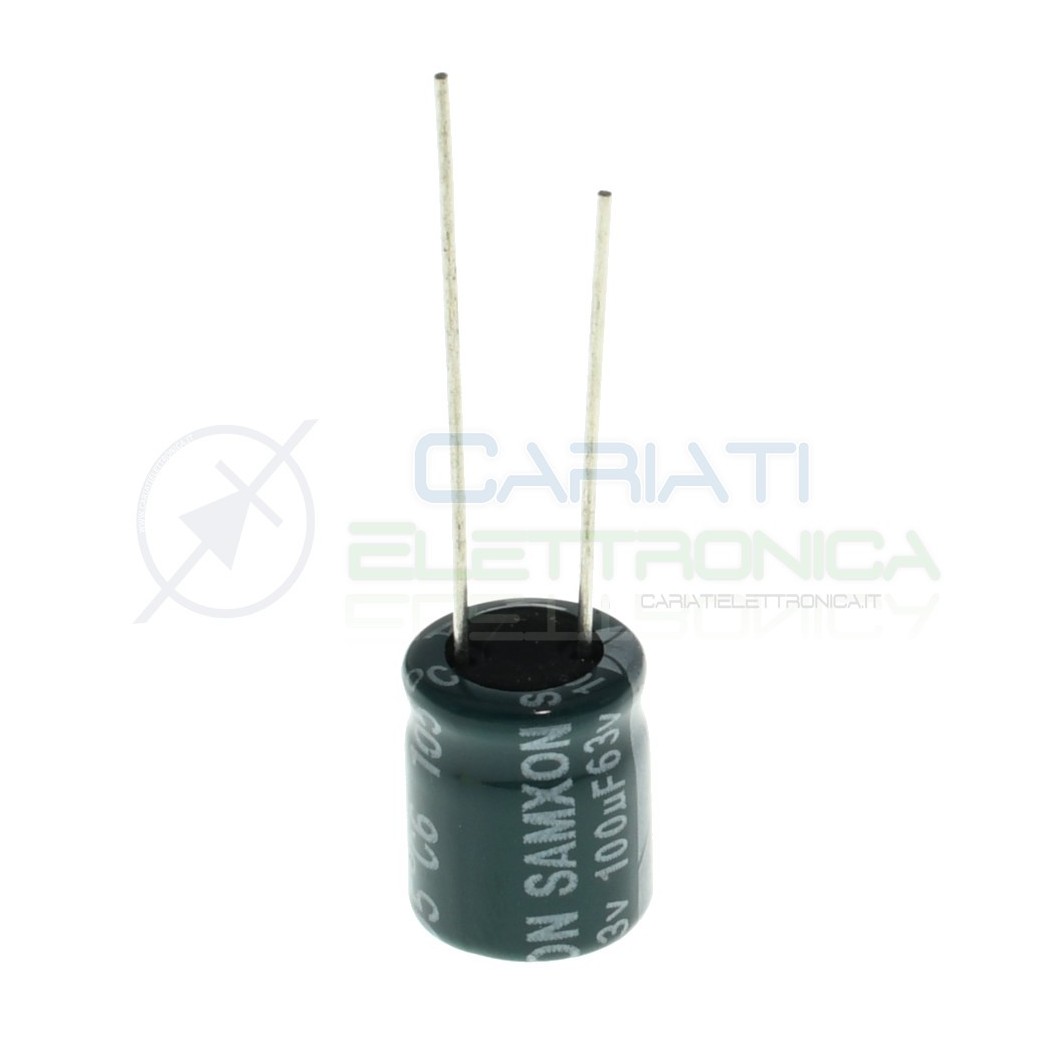 10 Pezzi Condensatore 100uf 63V elettrolitico 10x12,5mm Passo 5mm 105°C Samxon Samxon