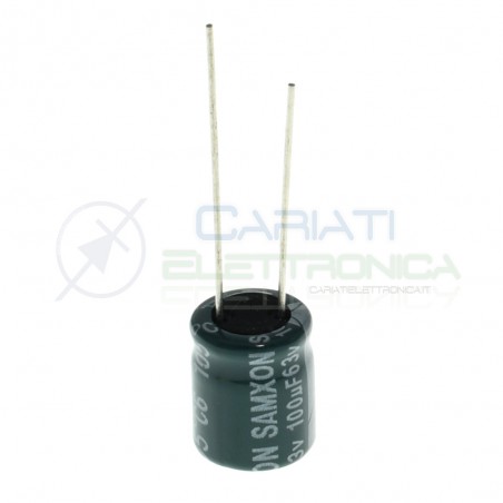 10 Pezzi Condensatore 100uf 63V elettrolitico 10x12,5mm Passo 5mm 105°C Samxon Samxon