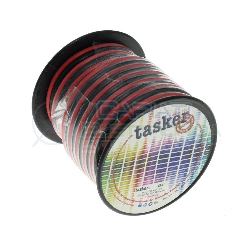 Tasker TSK51-5 Piattina Audio Rosso nero 2x0,5 mm Bobina 5metri Per Altoparlanti AlimentazioneTasker