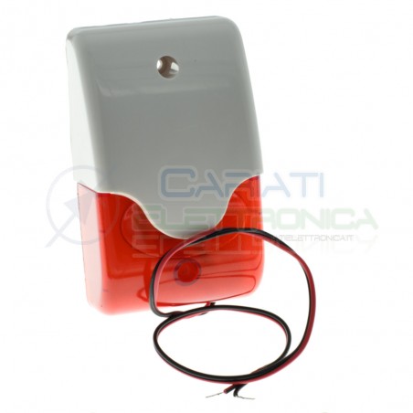 Sirena Piezo 12V Dc 111dB con Lampeggiante rosso 123x73x43mm Allarme Generico
