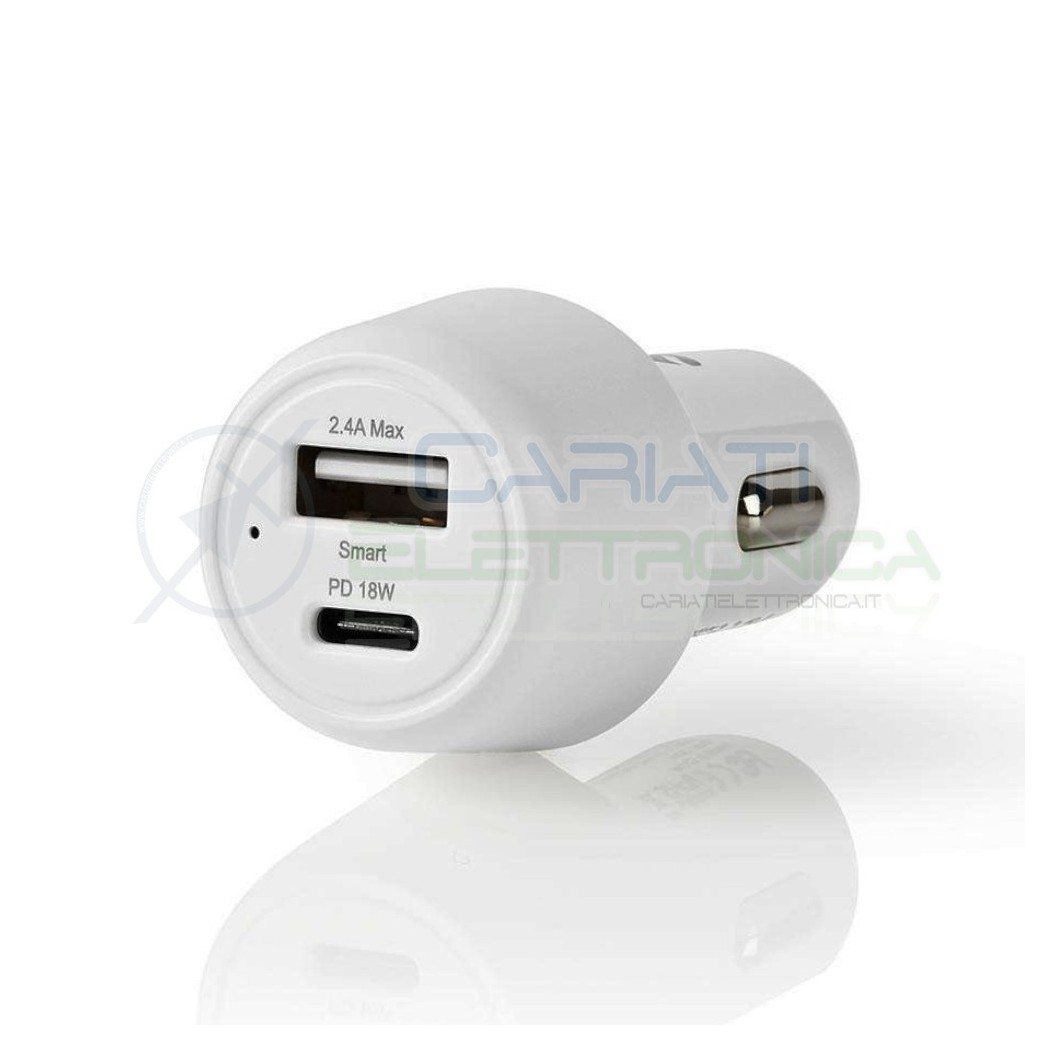 ricabatterie per auto 12V 24V 3A doppia uscita USB-A USB-C 18W BiancoNedis