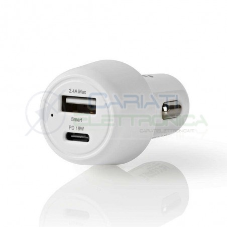 ricabatterie per auto 12V 24V 3A doppia uscita USB-A USB-C 18W BiancoNedis