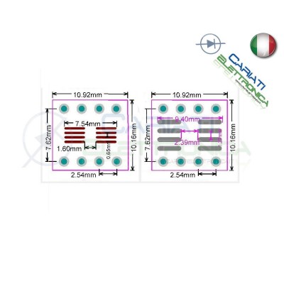 2 Pezzi Adattatore Basetta Test PCB SOP8 SO8 SOIC8 SMD a DIP8Generico