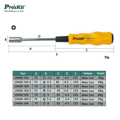 Cacciavite a testa esagonale M5.5 per dado vite Giravite Femmina Proskit Proskit