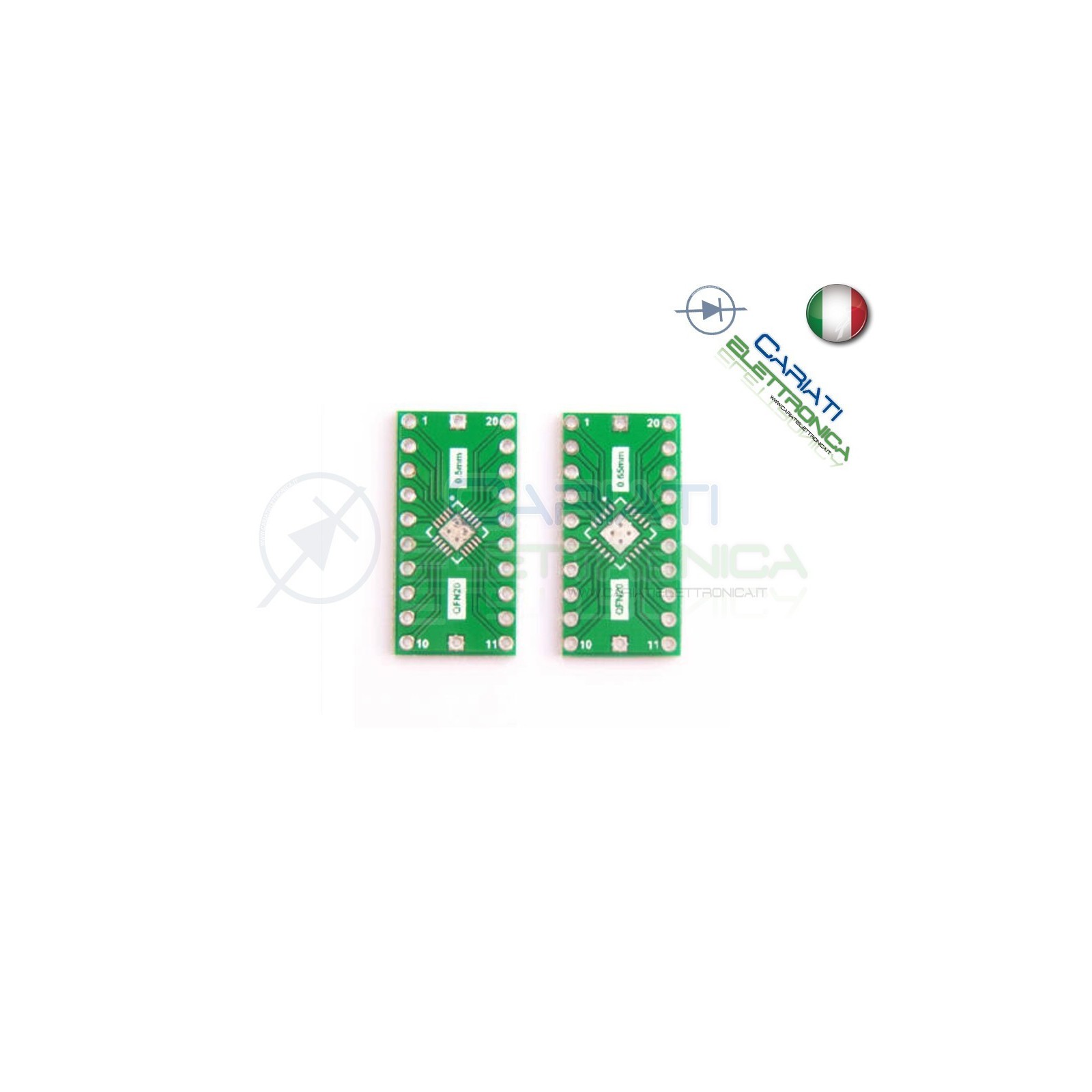 Adattatore Basetta Test PCB QFN20 0.65mm 0.5mm a DIP20