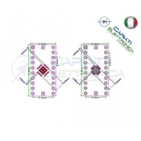 Adattatore Basetta Test PCB QFN20 0.65mm 0.5mm a DIP20