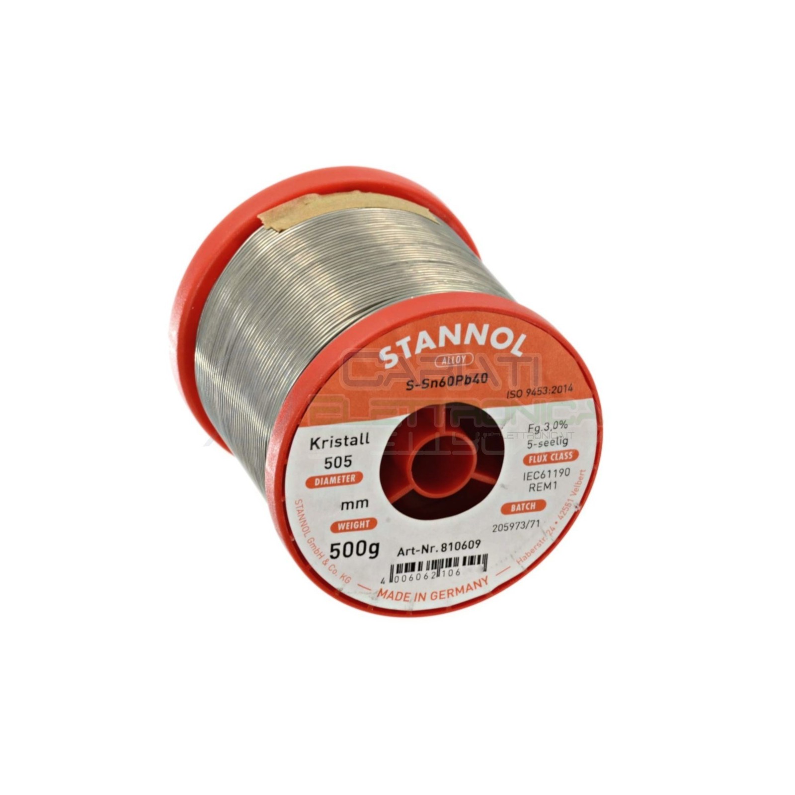 500g Stagno STANNOL 0,7mm 60/40 flux 3% Sn 60 Pb 40 60-40 Bobina rotolo 0,5 kgStannol