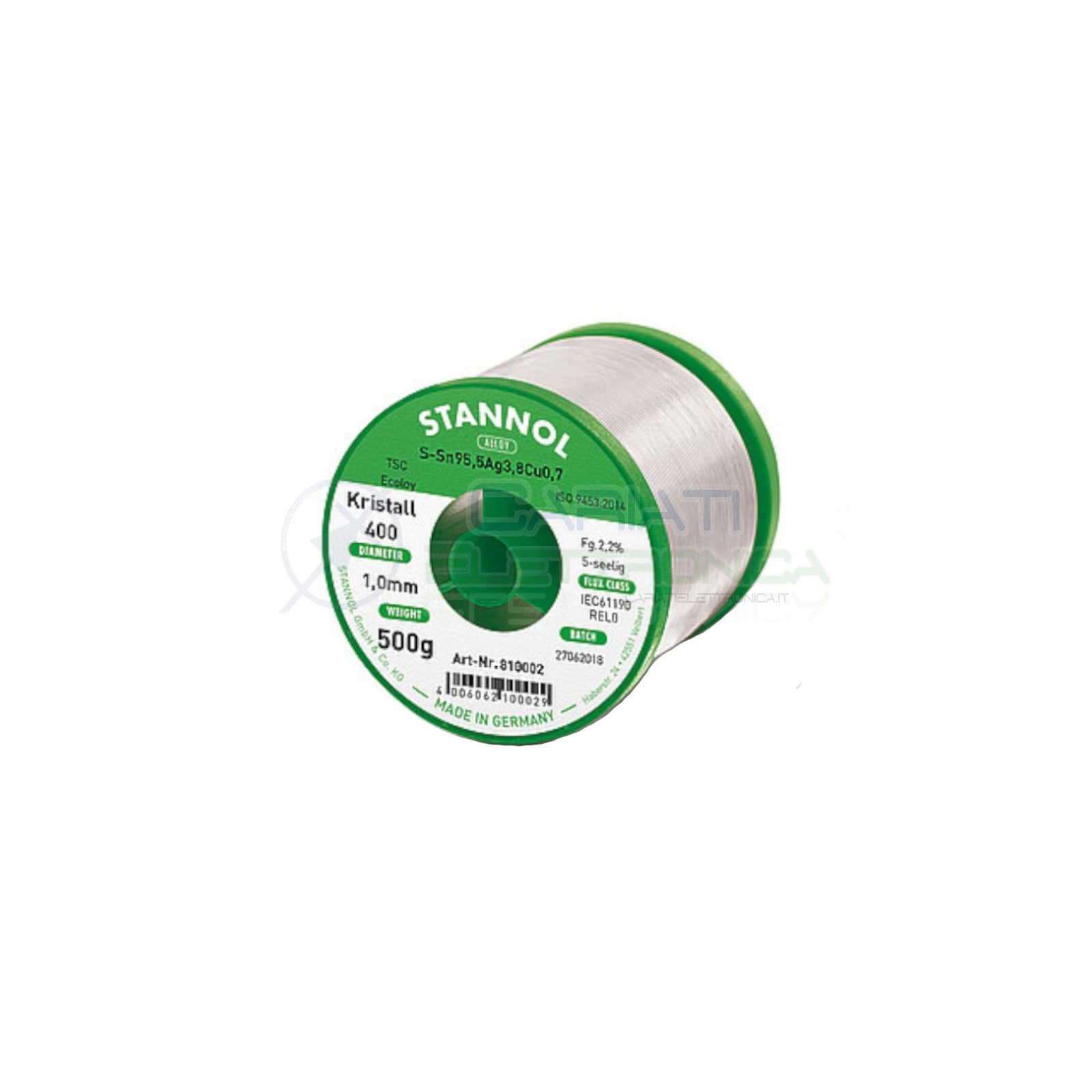 500g Stagno STANNOL 1mm Sn99Ag0,3Cu0,7 Kristall400 Bobina rotolo 0,5 kg Stannol